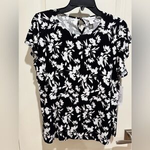 Liz Claiborne Black and White Floral Blouse NWT